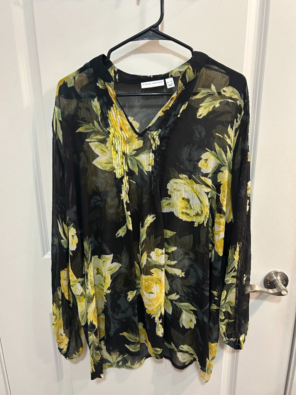 Susan Graver Printed Sheer Chiffon Tunic Floral Size XL Boho Resortwear Chic